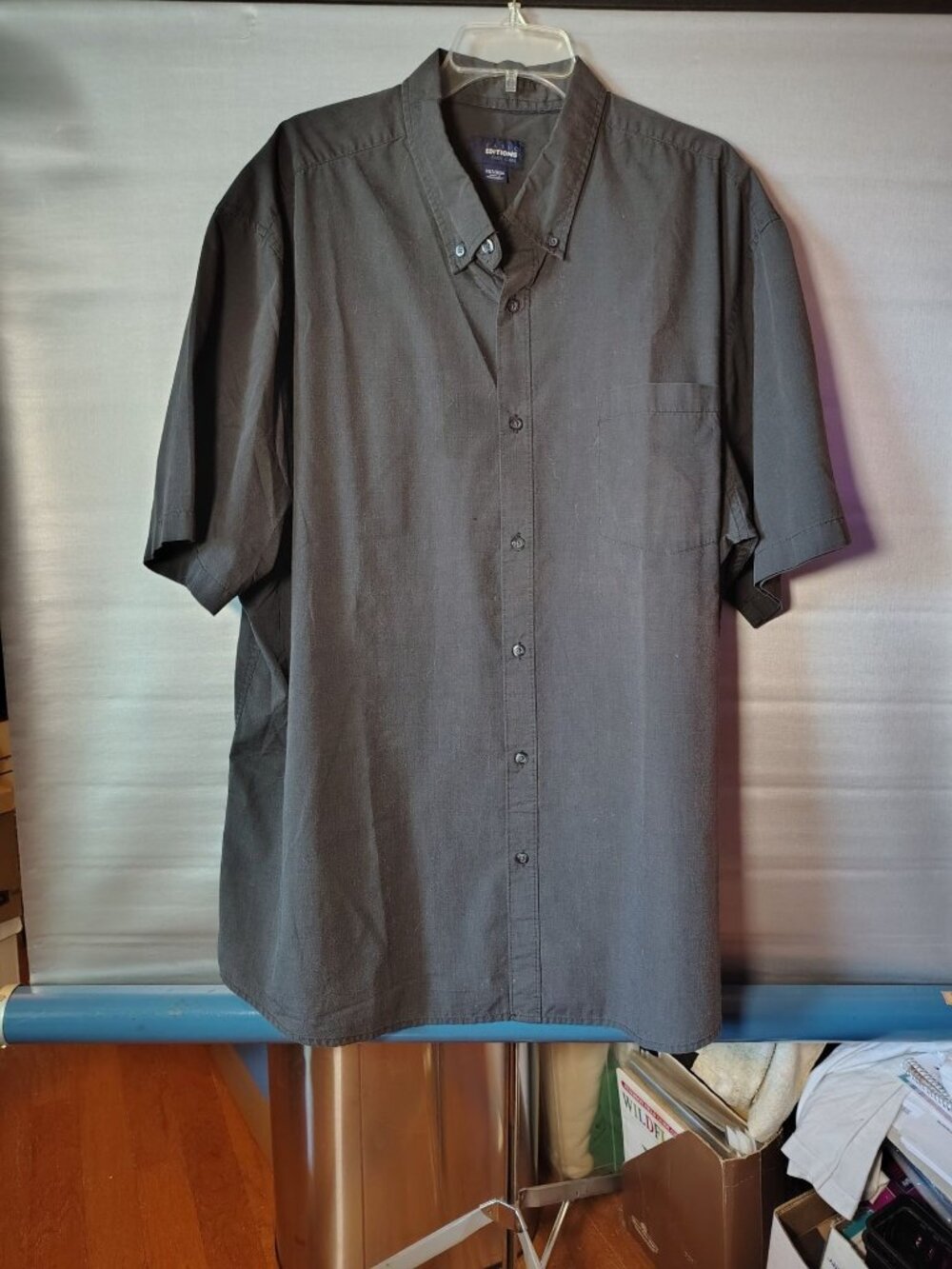 Basic Editions Mens Blk Button Up Shirt 3XLT Short Sleeve Easy Care Cotton Blend